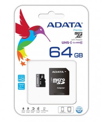 Memoria Micro SD ADATA UHS-I U1, 64 GB, 30 MB/s, 10 MB/s, Negro AUSDX64GUICL10-RA1