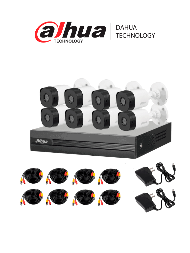 DAHUA KITXVR1B08- I+8-B1A21- Kit de 8 Canales 2 Megapixeles DVR Cooper-I WizSense Con IA H.265+ 8 Camaras B1A21 1080p 8 Canales + 2 IP